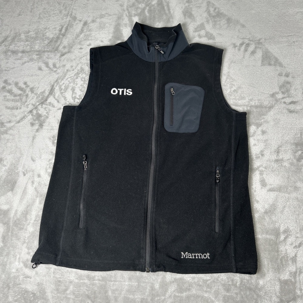 Marmot Mens Fleece OTIS Vest Polartec Full Zip Sz M Black Hiking Outdoor Warm